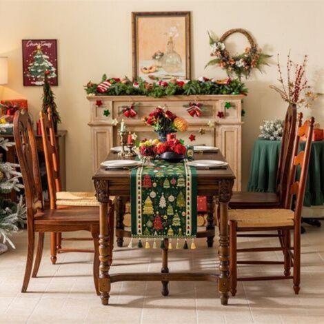 Christmas Table Runner Xmas Dining Table Linen Decoration with Tassels Cotton Blend Winter Holiday Decoration, (35 x 180) (1/5)