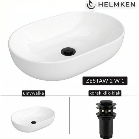 Lavabo da appoggio Helmken 83660000 (60x42,5) Bianco + Tappo Click-clack Nero opaco (1/5)