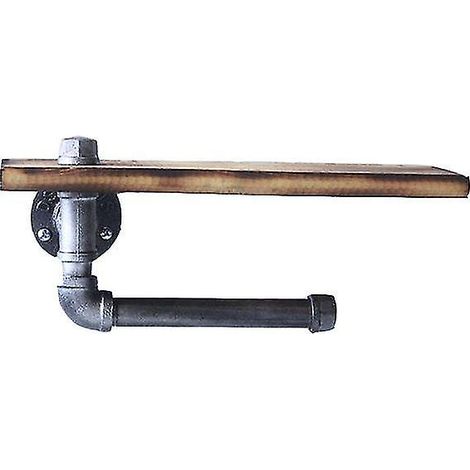 Étagère de rangement rustique pour salle de bain, porte-papier toilette en tuyau de fonte robuste, installation facile, étagère en bois 2 en 1 (1/5)
