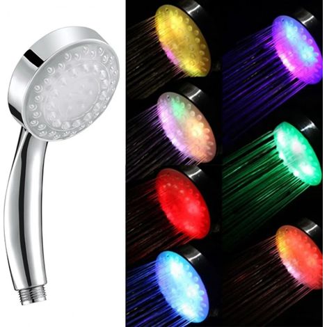 (B) Pommeau de douche lumineux LED automatique à 3 couleurs avec capteur de température et filtre d'économie d'eau pour salle de bain (1/5)