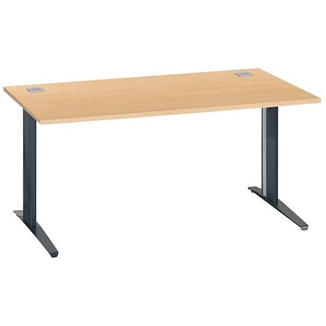 Bureau droit hêtre L 160 cm piètement 'L' métal anthracite Essens - Maxiburo (1/3)