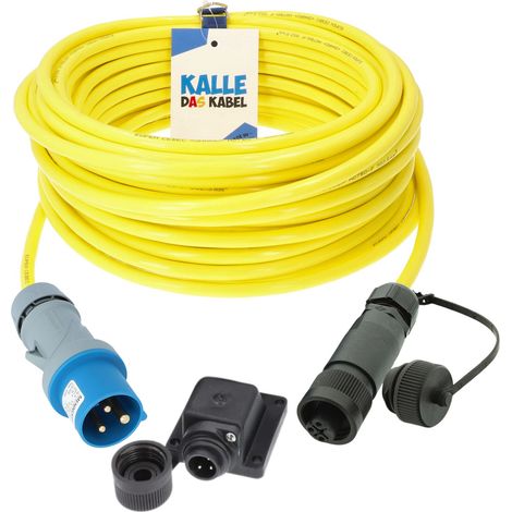 Kalle Landanschlusskabel CEE 230V 16A 2,5mm² Philippi Kupplung RS692 Extreme Signal Gelb IP44 mit Winkelgehäuse 5 Meter