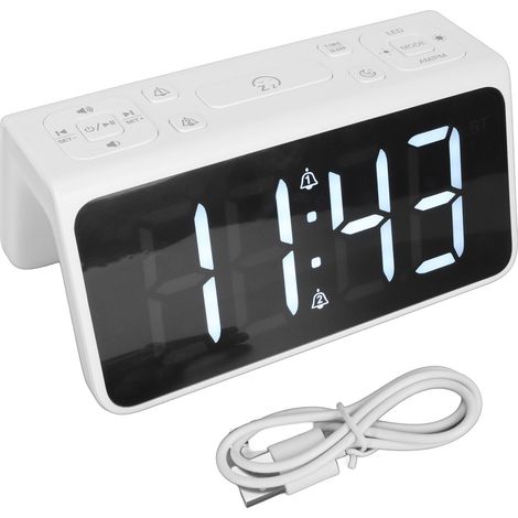 Réveil Bluetooth avec Haut-parleur, Double Alarme, Diffusion de Voix et Lumière pour Chambre - Horloge de Bureau avec Bruit Blanc (1/5)
