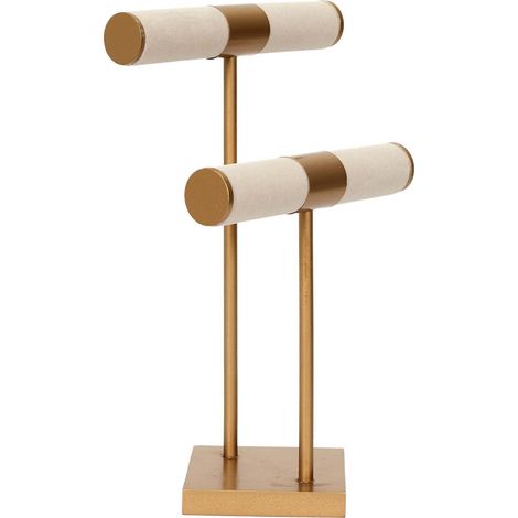 The Home Deco Factory – Armoire à bijoux double chic en bois – Beige et marron – Design élégant avec pied doré – Pour rangement bijoux et accessoires