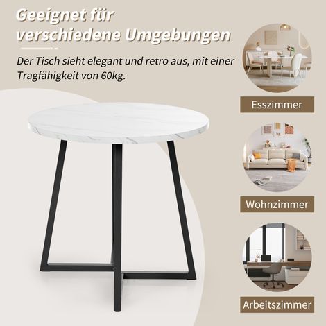 Table ronde à manger moderne, 1 pièce, table de cuisine en métal, plateau effet marbre blanc/noir, idéale pour salle à manger et salon, design contemporain (1/5)