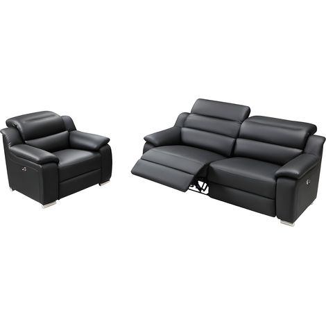 Divano e poltrona 3 posti relax elettrico in Pelle Nero - ARENA III