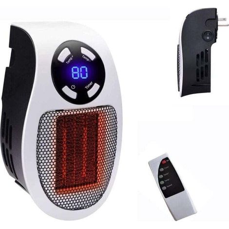 Réchauffeur d'espace 500 W, radiateur électrique à prise murale comme on le voit à la télévision avec thermostat et minuterie réglables et affichage à LED, compact pour le dortoir de bureau. (1/4)