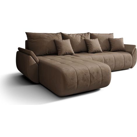 Canapé d’angle velours beige convertible avec coffre NOVA angle gauche-Marron-angle gauche (1/5)