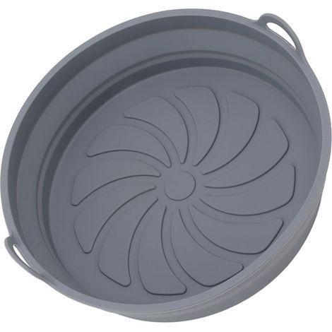 Lot de 2 paniers à friture ronds en silicone résistant à l'huile, antiadhésifs et réutilisables, avec poignées, pliables et gris. (1/5)