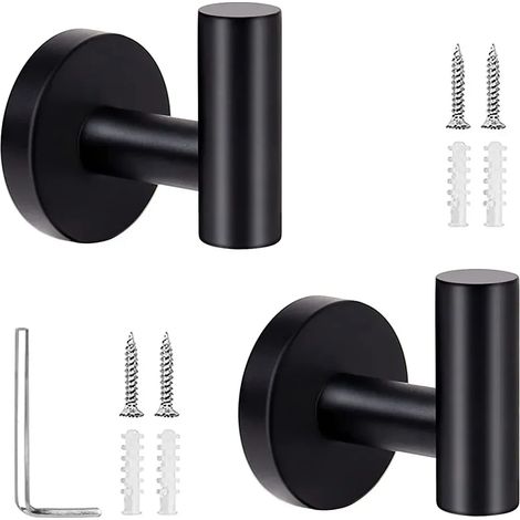 (Black Punch) Lot de 2 crochets porte-serviettes de salle de bain polis en acier inoxydable, crochet mural pour peignoir avec vis, pour hôtel et cuisine. (1/5)