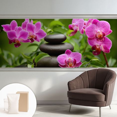 Fototapete Tapete Vliestapete mit Kleber - Wandtattoo - leicht anzubringen - Wandverkleidung Orchideen und Steine 250x104 cm (1/5)