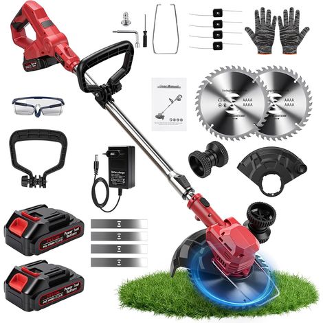 Debroussailleuse Electrique sans Fil, 3 en 1 Coupe Borduresans Fil Rotofil Débroussailleuse Batterie avec 2 Batteries 1.5 Ah, TêTe Pivotante 90°, PoignéE TéLescopique pour Jardin Pelouse DéSherbage (1/5)