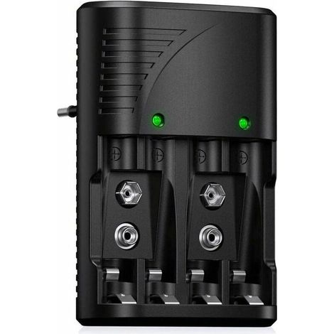 Chargeur de Piles Universel 6802 - Chargeur Rapide pour Piles Rechargeables NI-MH AA/AAA ou 9V - Avec Indicateur LED - Tension Mondiale - (1/4)