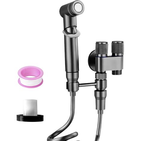 Kit Douchette WC, Une Entrée et Deux Sorties, Doubles Sorties et Doubles Interrupteurs, Support Rotatif à 360°, Équipé D'un Flexible de Douche de 1,4 m, aux Salles de Bains et Toilettes (noir) (1/5)