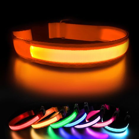 Collier Lumineux pour Chien Rechargeable, LED Collier Chien Etanche et Réglable 3 Modes d'éclairage, LED Clignotant Collier de (1/5)