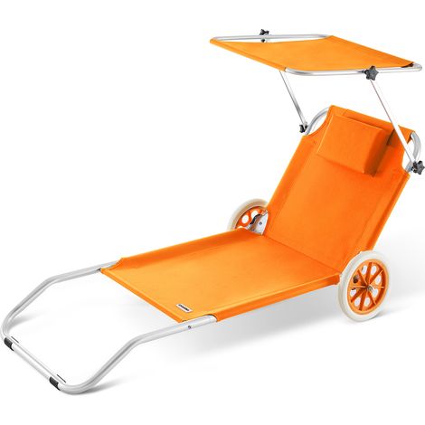 Sun Lounger Beach Aluminium Camping Recliner Patio Balcony Deck Chair Sun Shade  Orange (1/5)