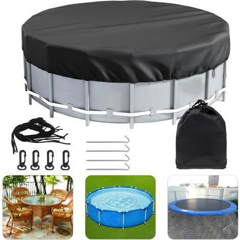Couverture de Piscine Ronde bâche Protection pour Piscine autoportante 10FT/310CM (Noir)Inclus avec Un Sac de Rangement,des Chevilles de Tente et Une Corde télescopique Fixe (1/5)