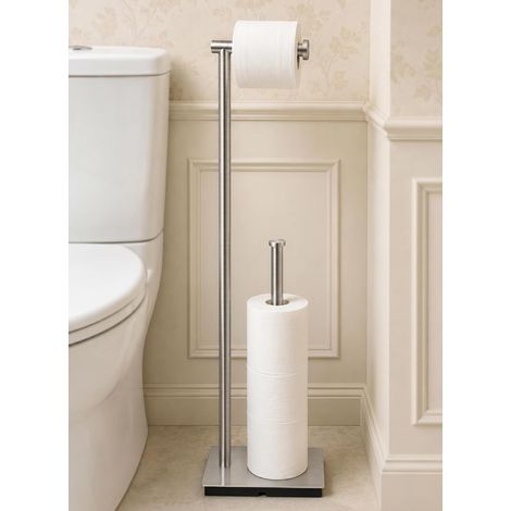 Porte Papier Toilette sur Pied Porte Rouleau Papier Toilette Salle de Bain avec Dérouleur Papier Toilette de réserve avec Base en Acier Inoxydable SUS304 Moderne Brossé, BPH286S1B-2 (1/5)
