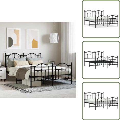 The Living Store Bettgestell mit Kopf- und Fußteil Metall Schwarz 140x200 cm - Metallbettfgestell - Doppelbett - Boxspringbett - Schlafzimmermöbel - Schwarzes Bettgestell