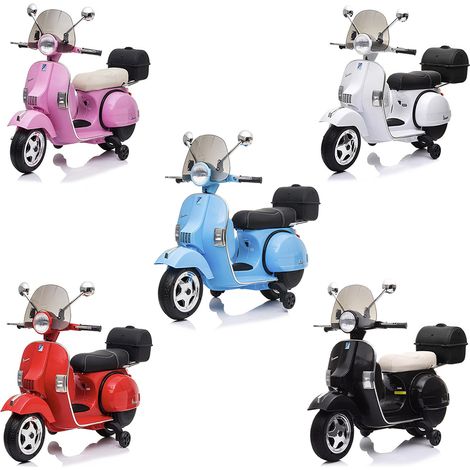 Piaggio Vespa PX 150 Full Electrique 12V pour Enfant avec coffre et paravent MP3  Couleur: Blanc