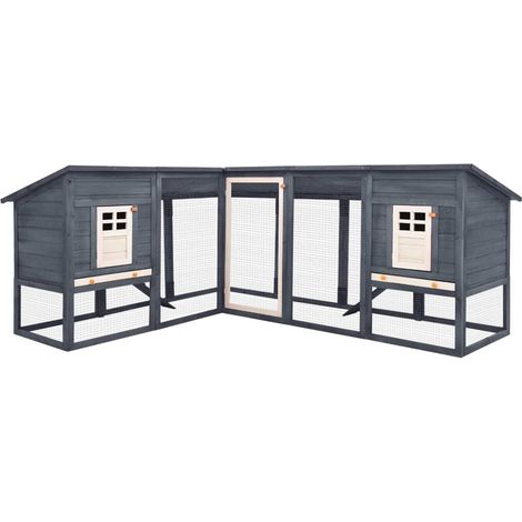 Conejera exterior 250 x 192 x 105 cm con riel de madera de abeto gris y blanco 020000595