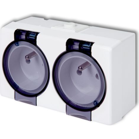 Enchufe doble Senior 2x2P+Z (tapa ahumada) blanco GHS-2.陋