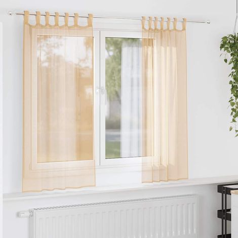 Voile Vorhänge mit Stangentaschen 2 Stk. Sandfarbe