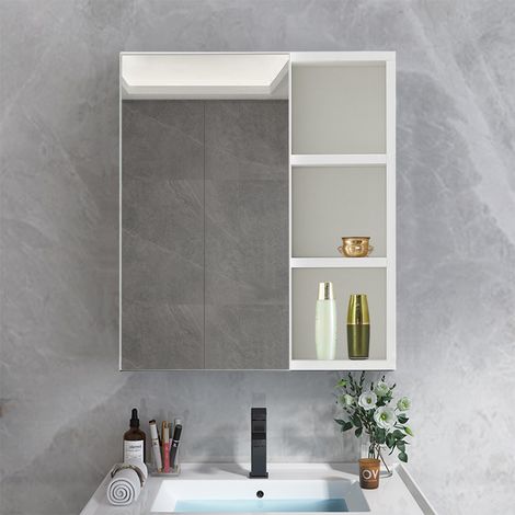 Clipop – Armoire murale de salle de bain avec miroir – Dimensions 45x17x52cm – 3 étagères ouvertes et étagère réglable – Panneau MDF E1 durable