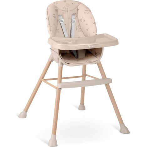 Chaise haute bébé Nukido Tilo beige – Hauteur réglable – Plateau amovible – Harnais de sécurité 5 points – Matériau résistant aux taches