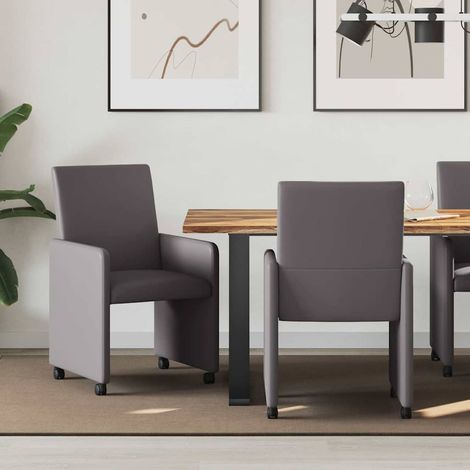 vidaXL  Dining Chairs with Wheels  2 pcs Grey 57 x 66 x 94 cm