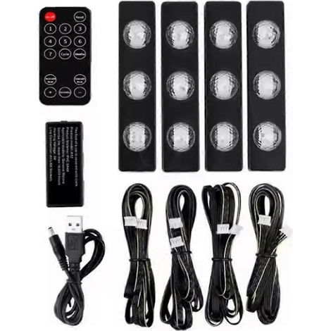 Lot de 4 bandes LED multicolores RGB pour intérieur de voiture, éclairage d'ambiance décoratif, connexion USB sans fil, lumière ambiante (1/5)
