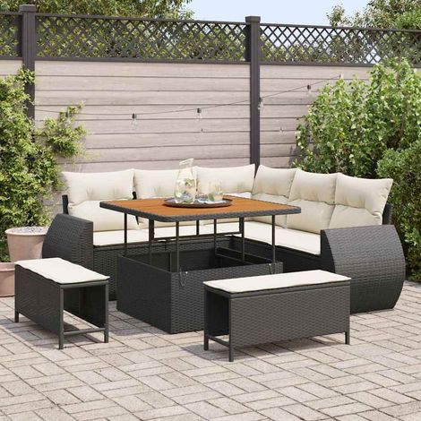 Set Divano da Giardino 8 pz 7-Numero di posti Nero e Crema vidaXL (1/5)