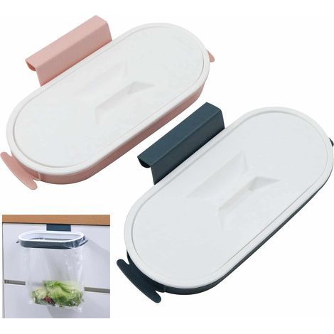 Lot de 2 porte-sacs poubelle suspendus pour sacs poubelle - Au-dessus de l'armoire, porte-sacs en plastique pour collecter les déchets de cuisine et garder la cuisine propre (2 pièces) (1/5)