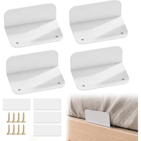 4 Pièces Arret Matelas, Supports de Matelas Antidérapants, Métal Support de Matelass, Anti Glisse Bloque pour Matela pour Lit Massifs, Lits Flottants Tatami, Blanc (1/5)