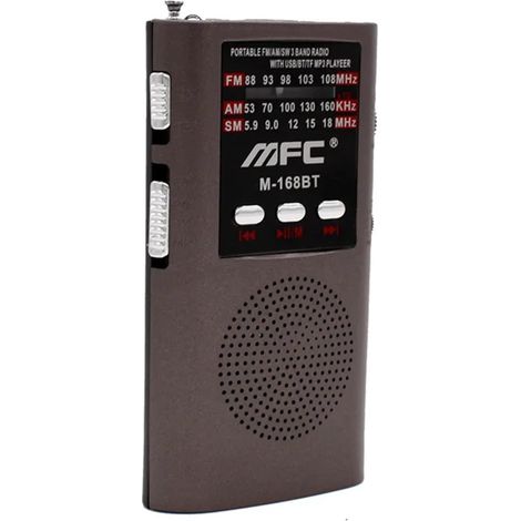 Mini radio de poche FM/AM/SW, radio portable à bande complète, enceinte Bluetooth sans fil, avec lampe torche LED, compatible avec les cartes TF et la lecture USB. (1/5)
