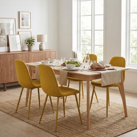 Meubles Cosy Charlton Lot de 4 chaises de salle à manger scandinaves en tissu coton lin avec pieds en métal,jaune gingembre