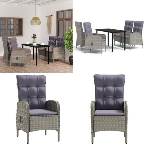 Ensemble à manger de jardin et coussins 5pcs Gris/noir - Chaises de jardin - Table de jardin (1/5)