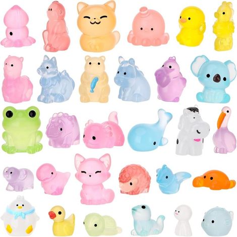 Lot de 30 mini figurines d'animaux en résine, modèles mignons (chat, renard, grenouille, poule, canard)