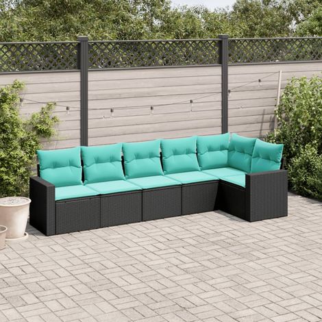 vidaXL 6 Piece Garden Sofa Set with Cushions Black Poly Rattan (US only) (1/5)