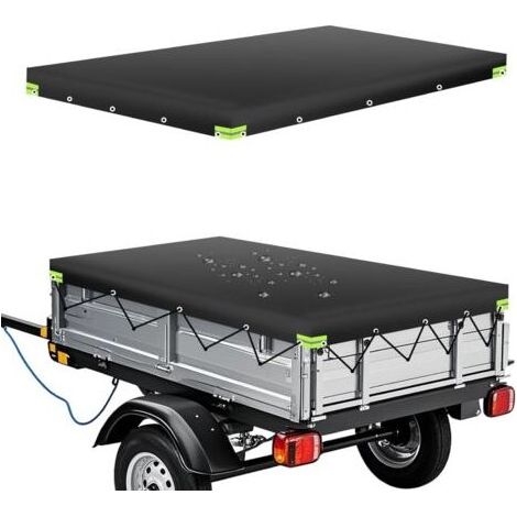 209 x 115 x 10CM Bâche pour Remorque, Bâche Plate pour Remorque de Voiture, Bache Remorque avec Bandes Réfléchissantes, en Tissu Oxford 420D, Imperméable, Protection Solaire, Noire (1/5)