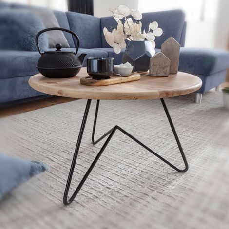 Table basse ronde 60x39,5 cm en acacia massif clair (1/4)
