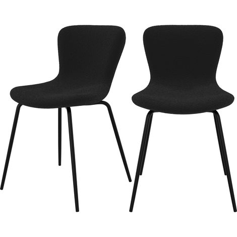 Lot de 2 chaises effet laine bouclette noire et pieds en métal - KOKO (1/5)