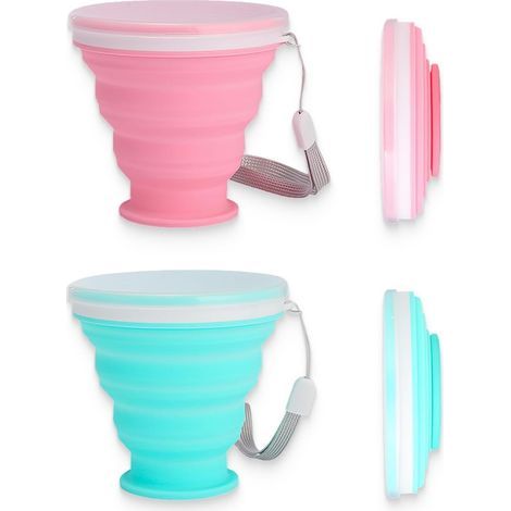 Lot de 2 tasses pliables en silicone, mugs de voyage portables avec couvercle en plastique, réutilisables, pour pique-nique, camping, randonnée, 200 ml (1/5)