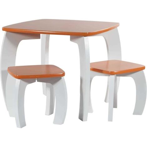 Set mesa y 2 taburetes de madera blancos/naranja 96x48x42 h cm (1/5)