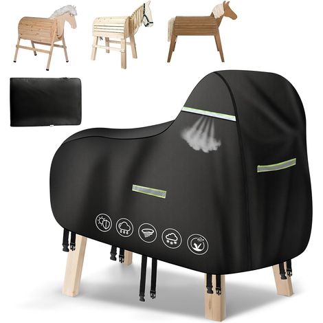 Housse de protection pour cheval en bois 600D - Tissu Oxford résistant - Pour l'extérieur - Imperméable et indéchirable - Accessoire de cheval en bois (160 x 70 x 110 cm) (1/5)