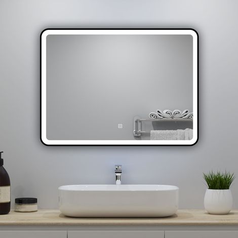Ocean miroir lumineux 80x60cm avec Anti-buée + 3 Couleurs + Dimmable, Miroir salle de bain
