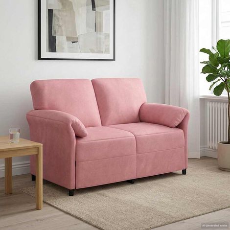 Canapé 2 places en velours rose avec cadre en métal, 138 x 83 x 95 cm - PANGIVO (1/5)