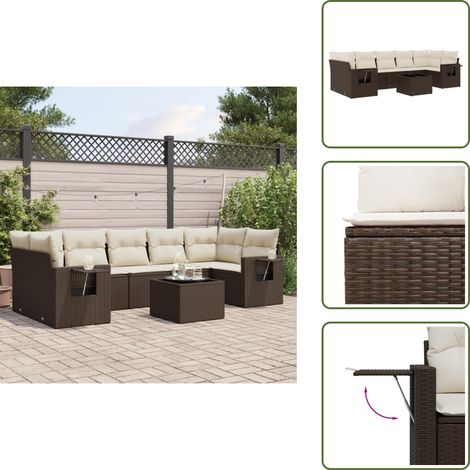 8-tlg. Garten-Sofagarnitur mit Kissen Braun Poly Rattan - Garten Sofagarnitur - Garten Sofagarnituren - Outdoor Sofagarnitur - Sofagarnitur Terrasse