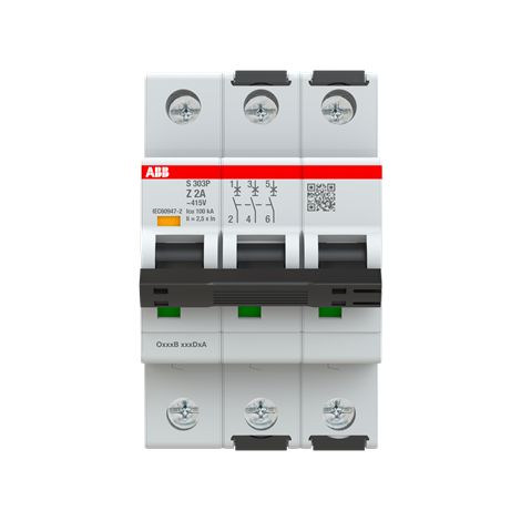 S300P-Disjoncteur 3P-2A-Courbe Z-Pdc 25000A-230/400VAC 100kA-3 modules 2CDS383001R0278 ABB A907791