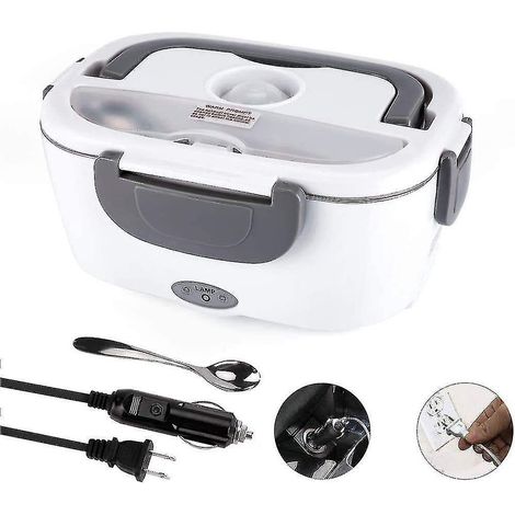 3-in-1 elektrische Lunchbox für Auto/LKW, tragbarer Speisenwärmer für Auto/Büro/Picknick, 24 V und 12 V/110 V 40 W, tragbarer Edelstahlbehälter (grau) (1/5)
